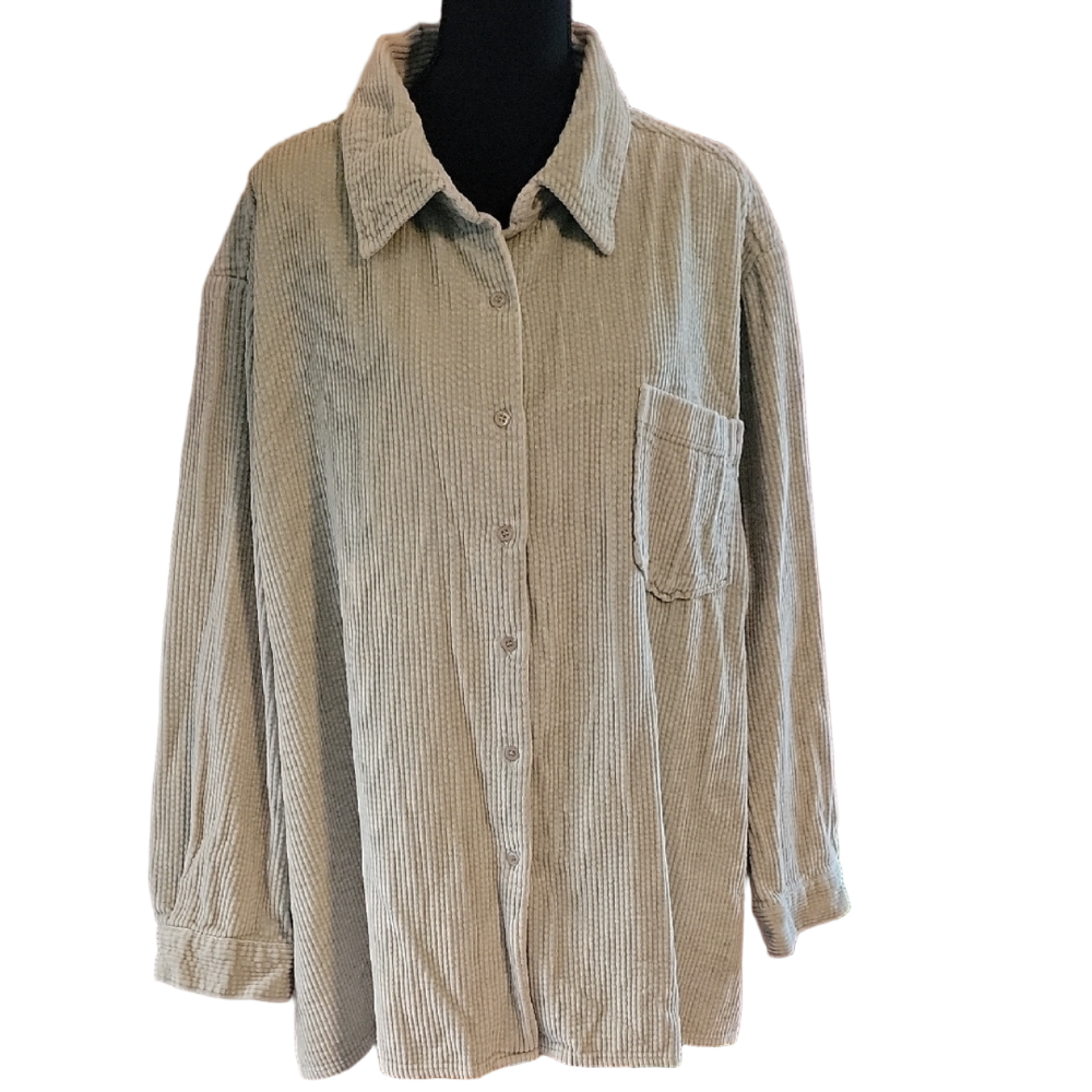 Vintage Cambridge Country Womens Corduroy Button Up Light Green Top Size 3XL EUC